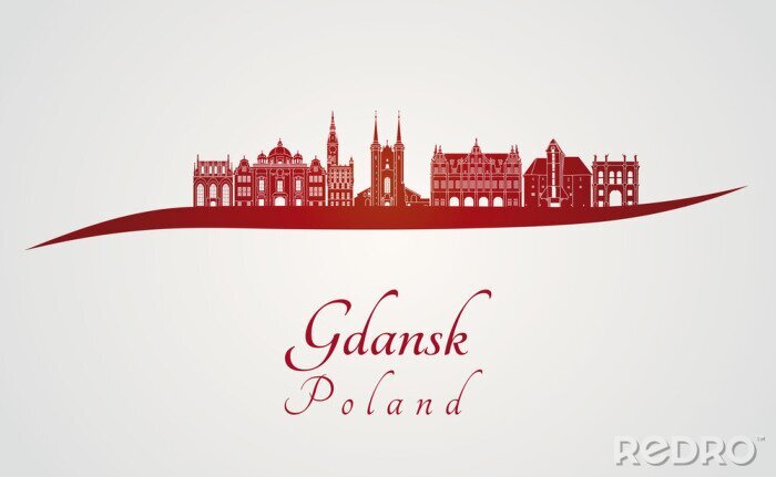 Poster  Gdansk skyline in red