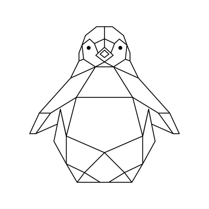 Poster  geometric animals penguin line cut triangles. Contour for tattoo, logo, emblem and design element. Vector illustration
