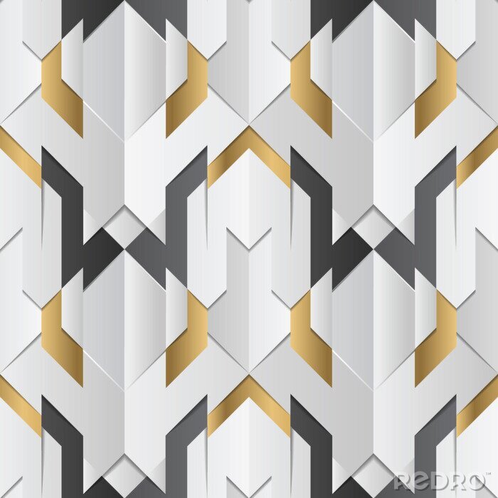 Poster  Geometric decor stripes white and golden element