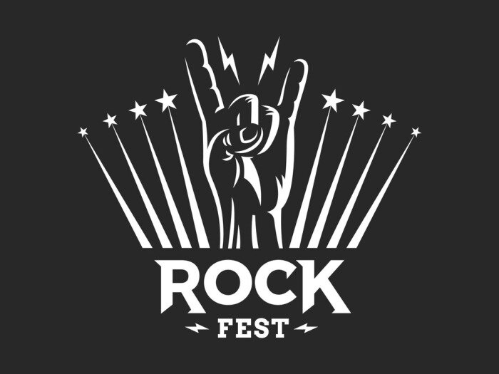 Poster  Geste de signe de rock pour festival de musique - logo, illustration sur un fond sombre