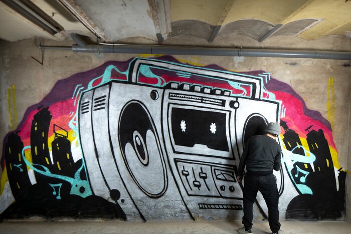 Poster  ghettoblaster graffiti on a wall