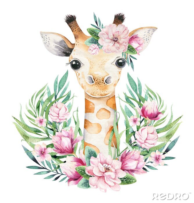 Poster  Girafe dans un arrangement floral
