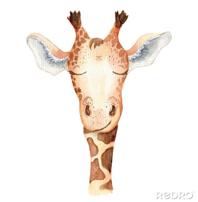 Poster  Girafe de dessin animé avec les yeux fermés