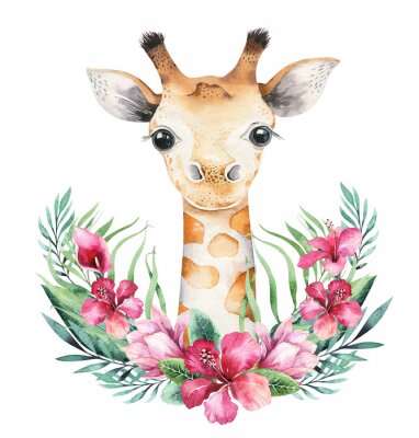 Poster  Girafe ornée de fleurs
