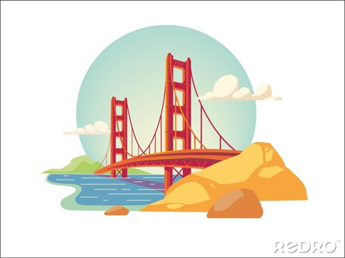 Poster  golden gate bridge of san francisco california usa isolated vector illustration