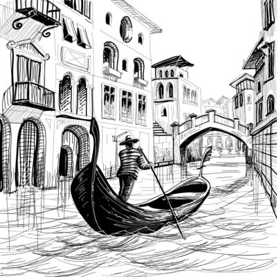 Poster  Gondole à Venise vecteur sketch