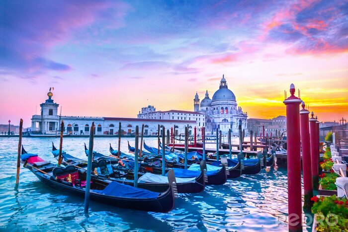 Poster  Gondoles colorées de Venise au coucher du soleil