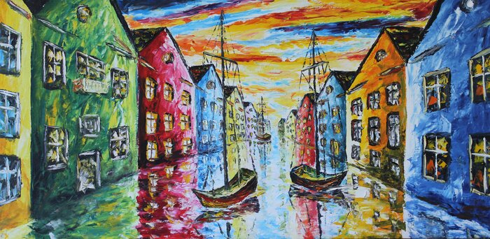 Poster  Gondoles colorées de Venise dans le dessin