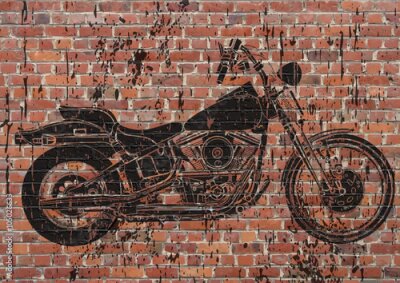 Poster  Graffiti de moto noire sur un mur de briques rouges