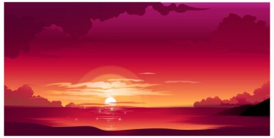 Poster  Graphique avec mer et soleil couchant