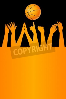 Poster  Graphique d'un ballon de basket-ball au-dessus des mains
