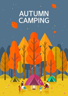 Poster  Graphique de camping dans une forêt d'automne