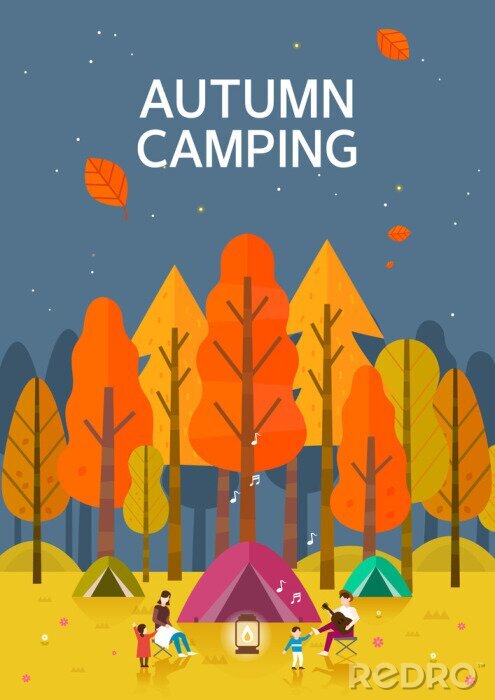 Poster  Graphique de camping dans une forêt d'automne