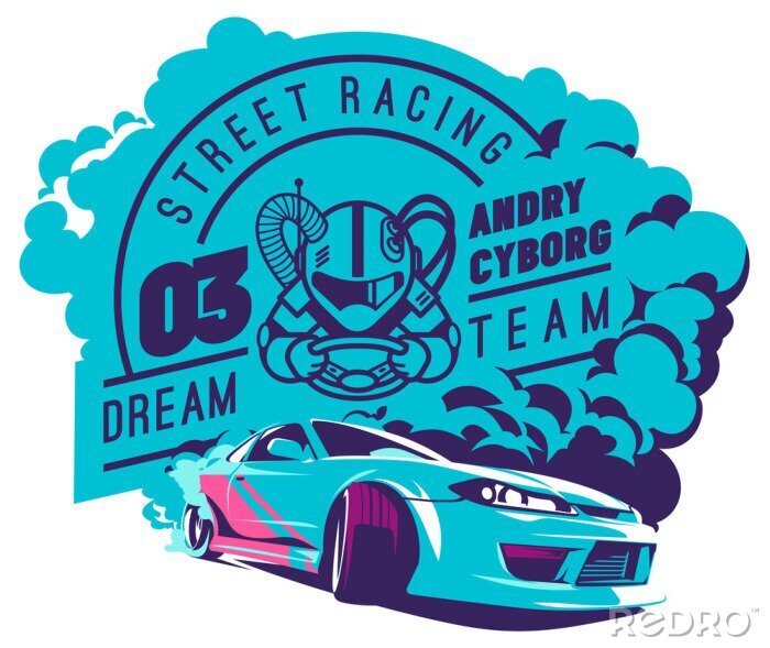 Poster  Graphique de course bleu avec voiture de sport