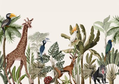 Papier peint  Graphique de la jungle avec des animaux