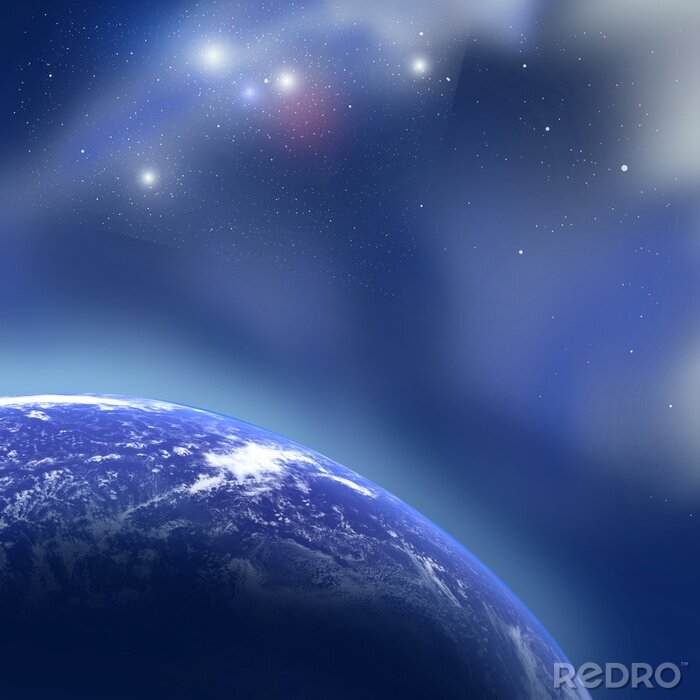 Poster  Graphique du cosmos avec une projection de la planète Terre