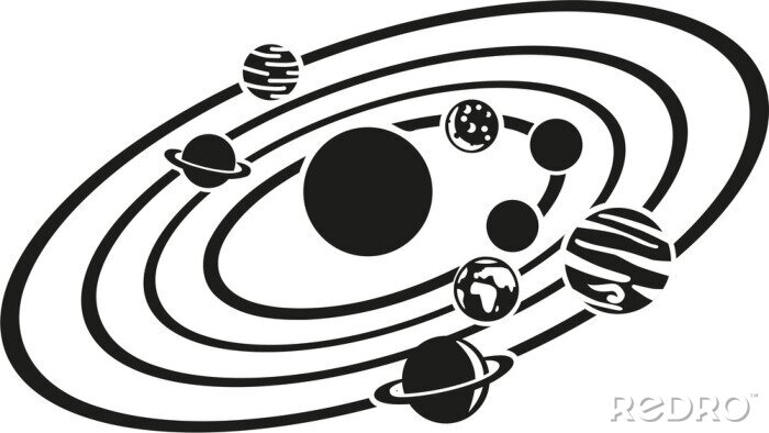 Poster  Graphique du système solaire en noir et blanc
