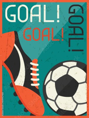 Poster  Graphique représentant un ballon, une chaussure de football et une inscription de style rétro