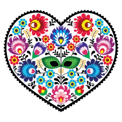 Poster  Graphique représentant un cœur à motif folklorique