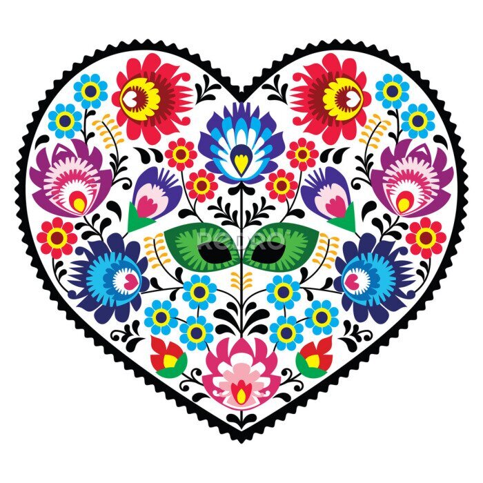 Poster  Graphique représentant un cœur à motif folklorique