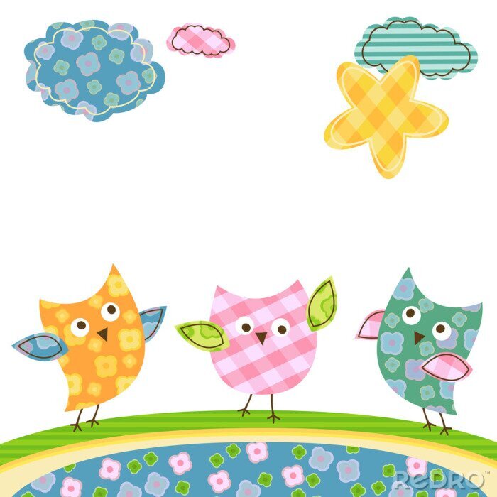 Poster  Graphiques arc-en-ciel originaux de hiboux colorés