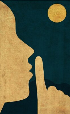 Poster  Graphiques avec une lune et un visage représentés de profil