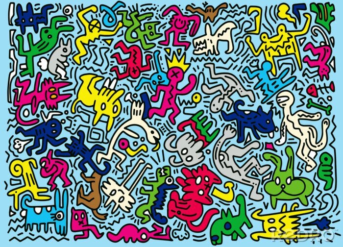 Poster  Graphiques colorés avec des animaux abstraits
