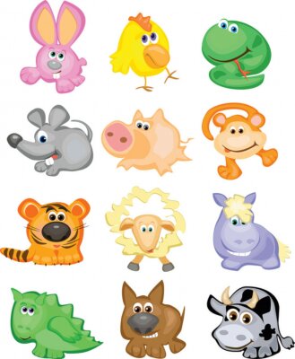 Graphiques colorés représentant des animaux de différents types