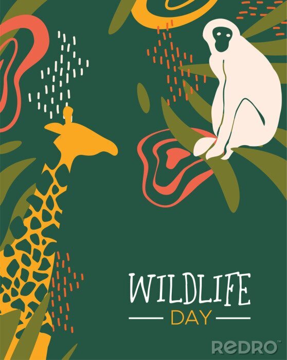 Poster  Graphiques de style safari avec girafe et singe