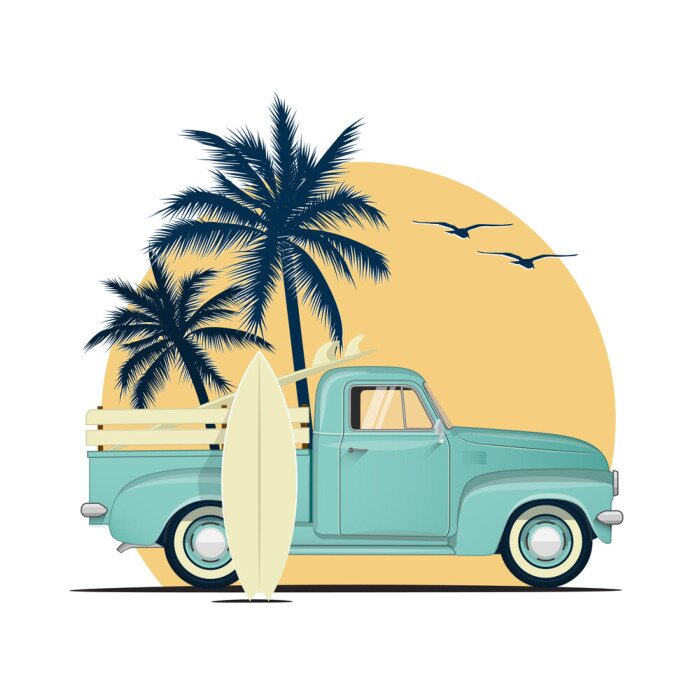 Poster  Graphiques de vacances de voiture de ramassage