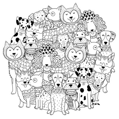 Poster  Graphiques joyeux avec des chiens de différentes races