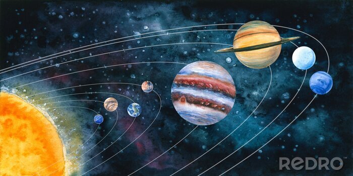 Poster  Graphiques peints à la main du système solaire