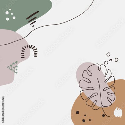 Poster  Graphisme minimaliste de feuilles et de formes pastel