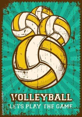 Poster  Graphisme rétro de volley-ball jaune et blanc