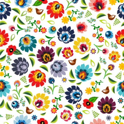 Poster  Graphismes avec des fleurs multicolores dans un style folklorique