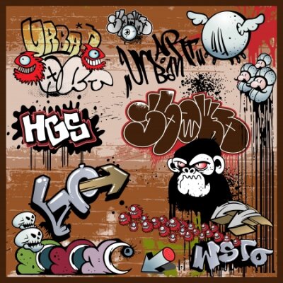 Poster  Graphismes de style graffiti sur fond marron