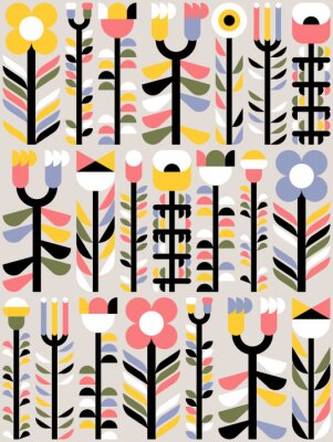 Poster  Graphismes multicolores avec fleurs géométriques