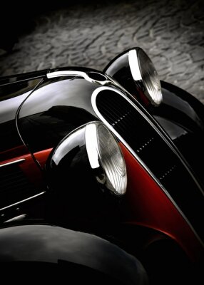 Poster  Gros plan sur les phares d'une voiture rétro noire