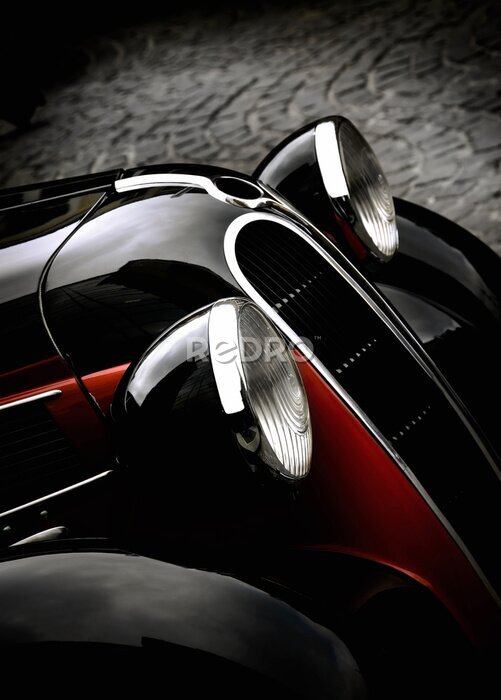 Poster  Gros plan sur les phares d'une voiture rétro noire