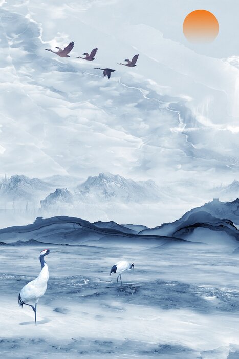 Poster  Grues au bord de la mer