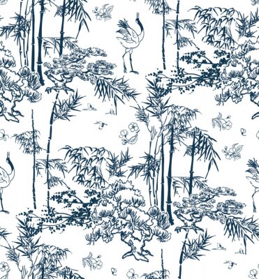 Papier peint à motif  Grues japonaises