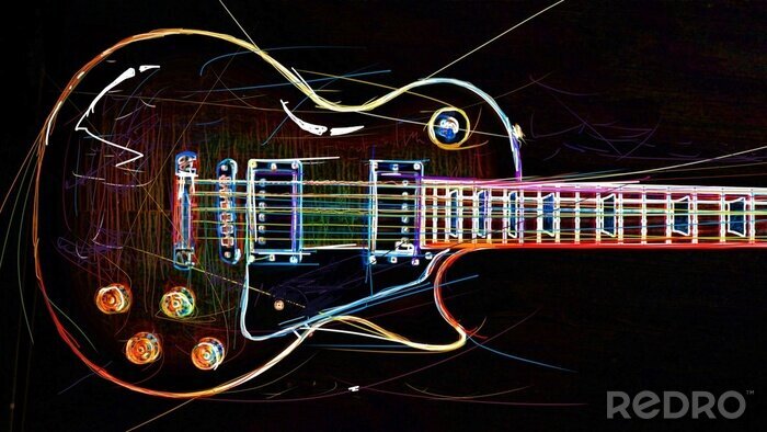 Poster  Guitar . abstract neon painting