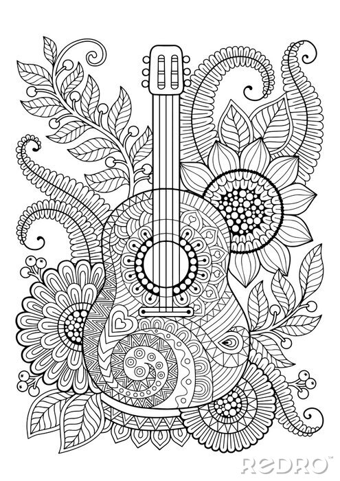 Poster  Guitare aux motifs floraux
