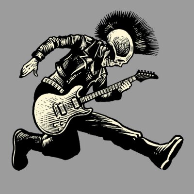 Poster  Guitariste de style punk crâne