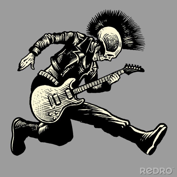 Poster  Guitariste de style punk crâne