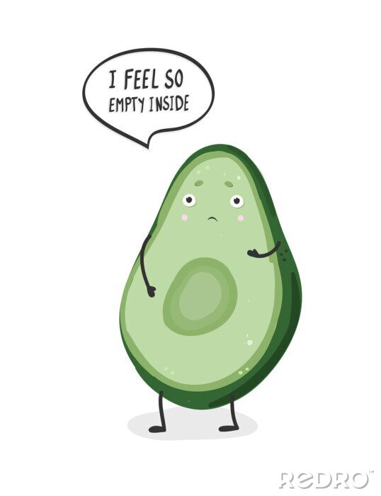 Poster  Hand drawn sad avocado. Cartoon vector illustration