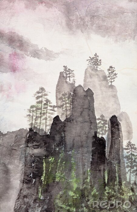 Poster  Hauts rochers à l'aquarelle