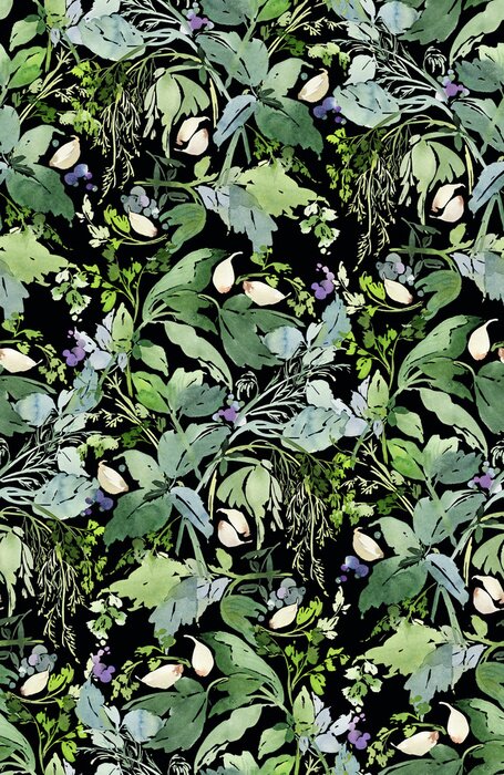 Poster  Herbes aromatiques et épices sur fond noir