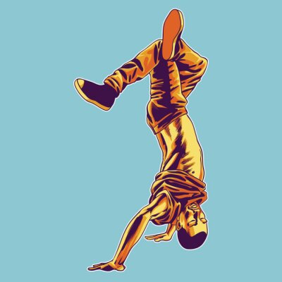 Poster  Hip-hop danse garçon debout sur son illustration de handsVector sur fond bleu.