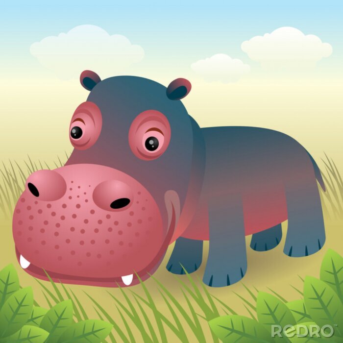 Poster  Hippopotame à grosse tête dans la savane
